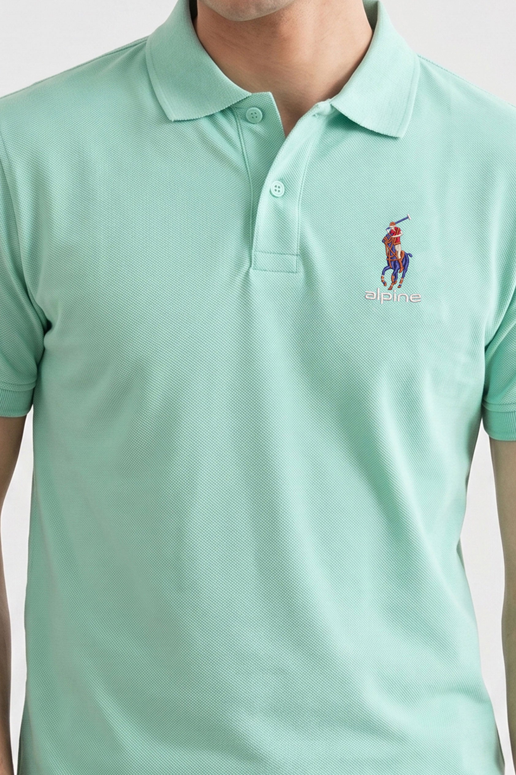Alpine Men’s Mint Green Cotton Polo – Royal Rider Edition