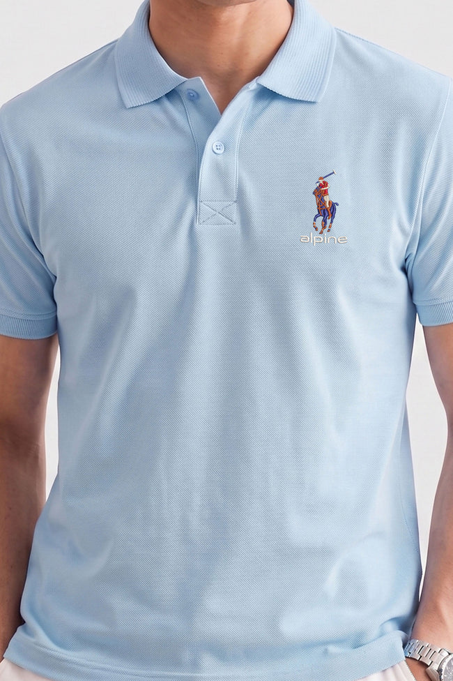 Alpine Men’s Sky Blue Cotton Polo – Royal Rider Edition Main Image