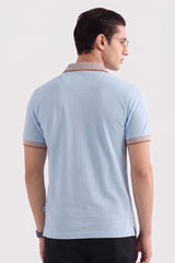 Alpine Men’s Sky Blue Cotton Polo Shirt – Contrast Collar Edition