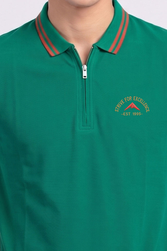Alpine Men’s Green Cotton Polo Shirt - Zip Edition Main Image