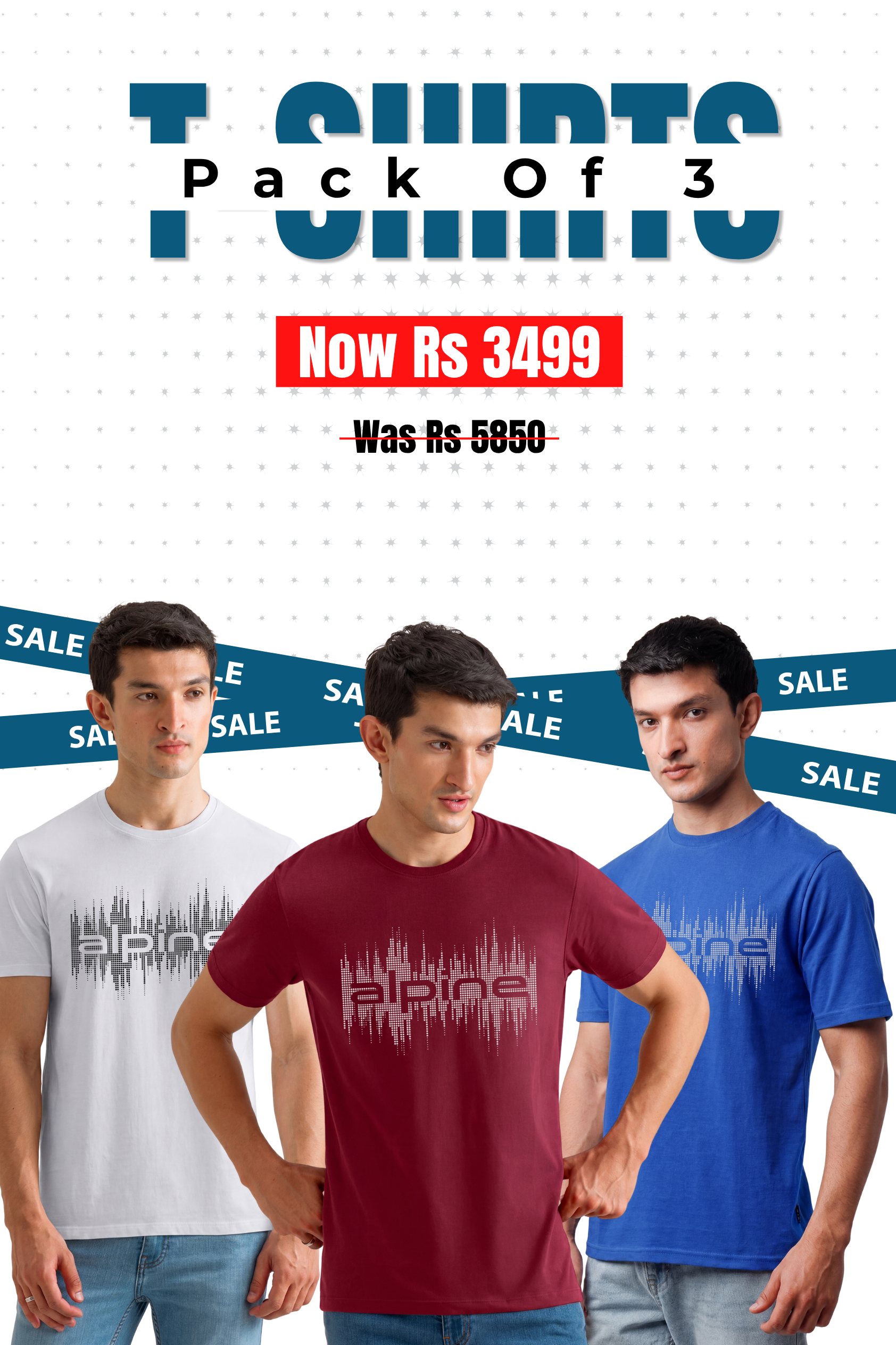 Alpine - Soundwave Graphic T-Shirt Bundle Offer - White, Royal Blue & Maroon