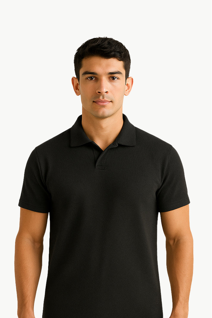 Black V Neck Knitted Polos
