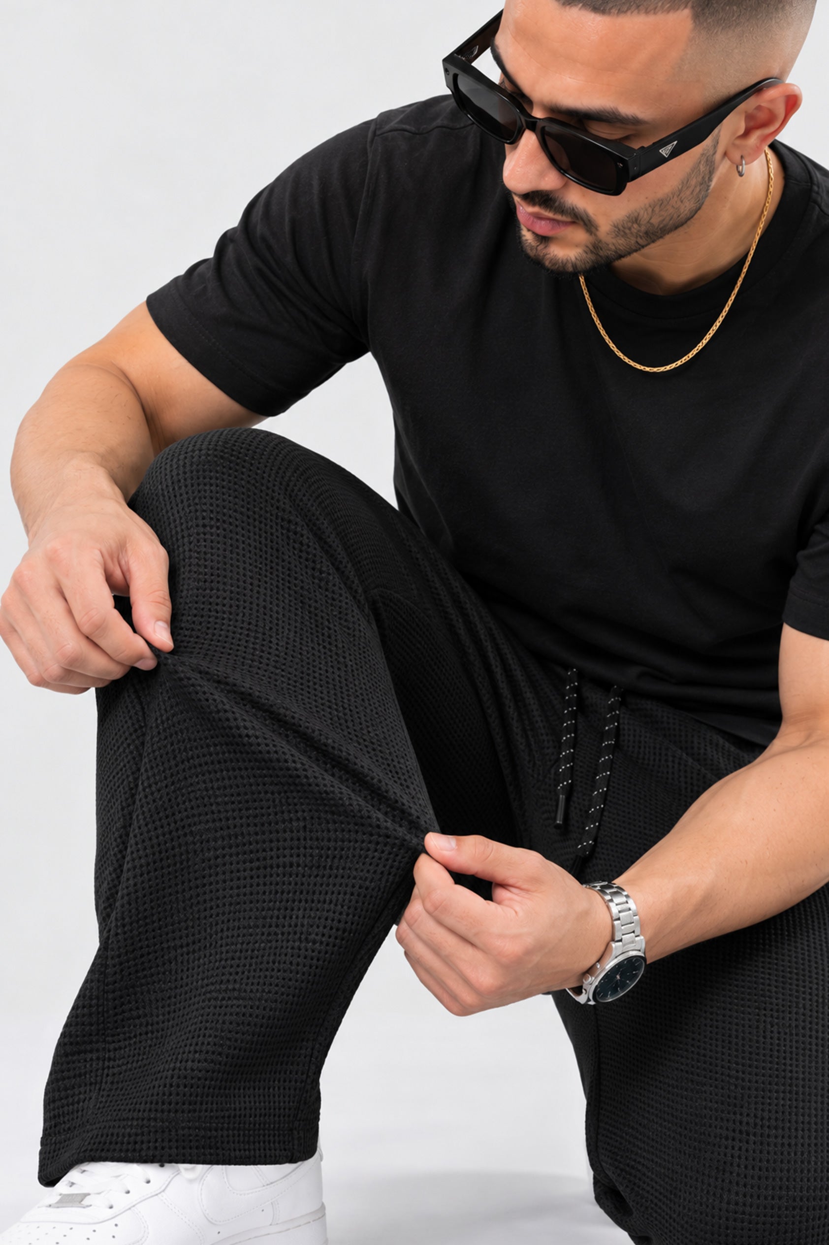 Alpine Textured Men’s Trousers Black - Straight Fit