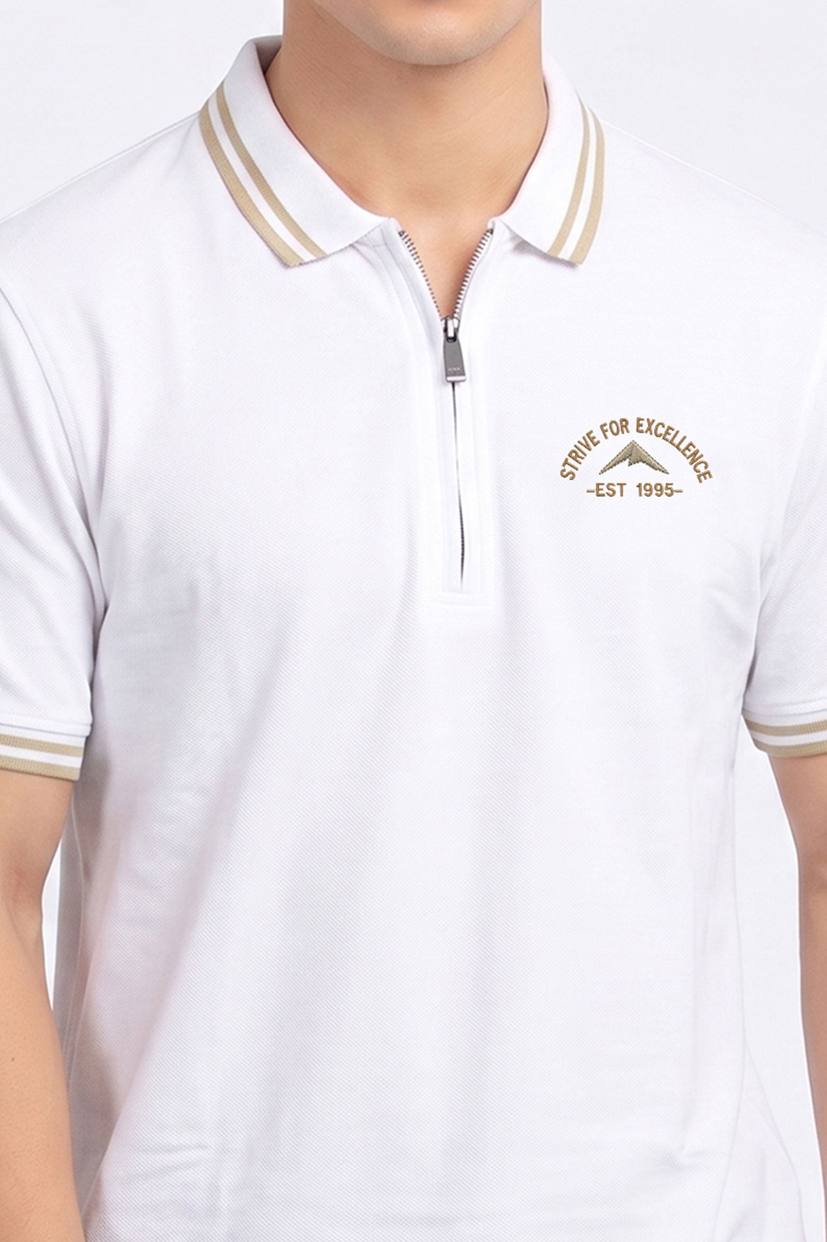 Alpine Men’s White Cotton Polo Shirt - Zip Edition