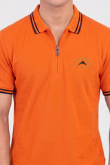 Alpine Men’s Orange Cotton Polo Shirt - Zip Edition