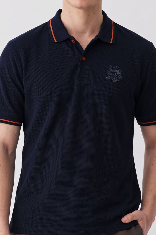 Alpine Men’s Navy Blue Cotton Polo Shirt - Premium Edition Main Image