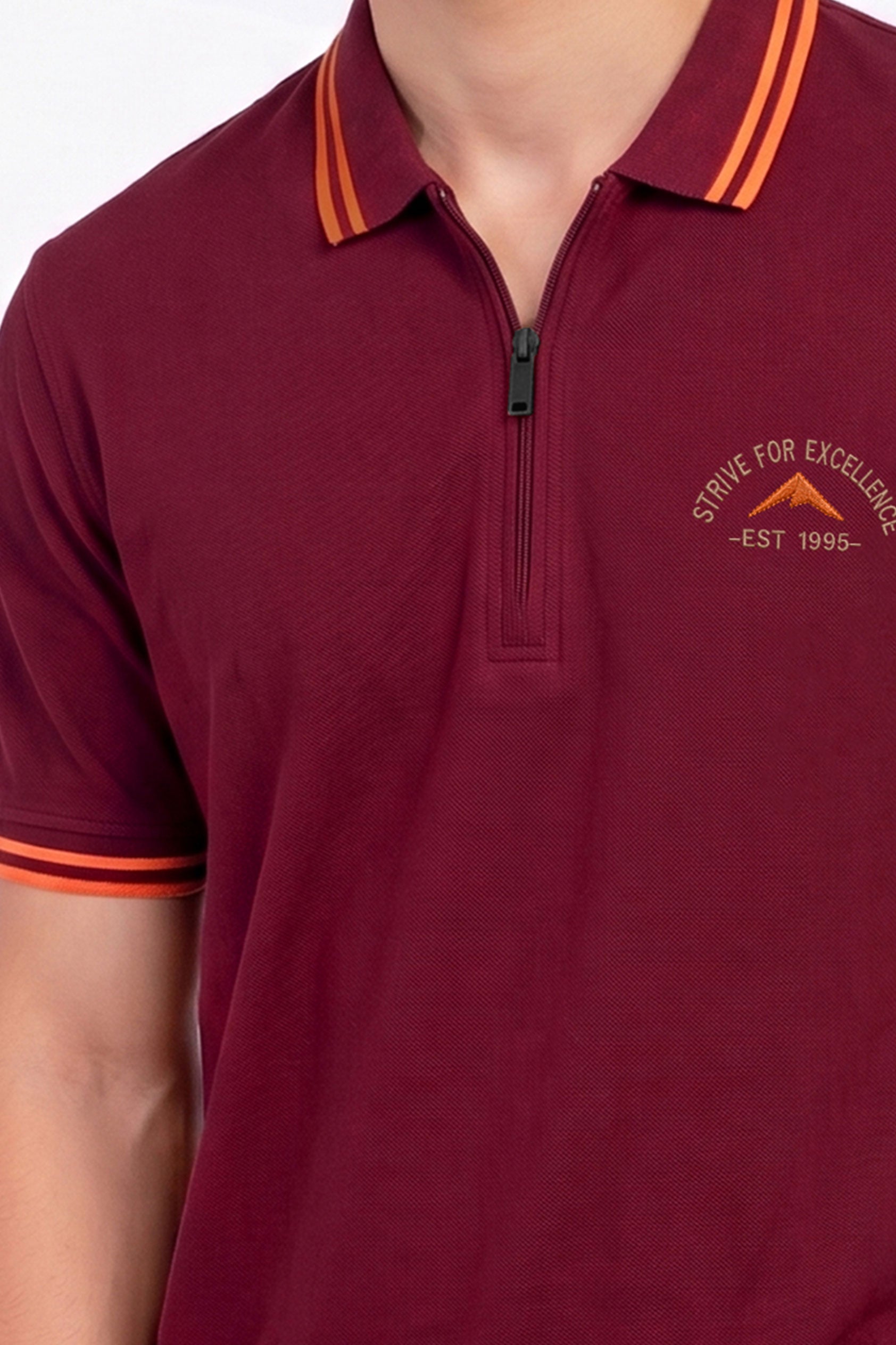 Alpine Men’s Maroon Cotton Polo Shirt - Zip Edition