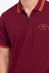 Alpine Men’s Maroon Cotton Polo Shirt - Zip Edition