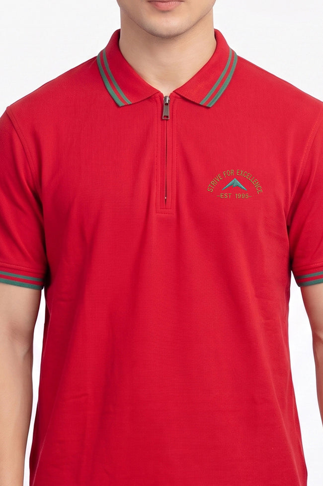 Alpine Men’s Red Cotton Polo Shirt - Zip Edition Main Image