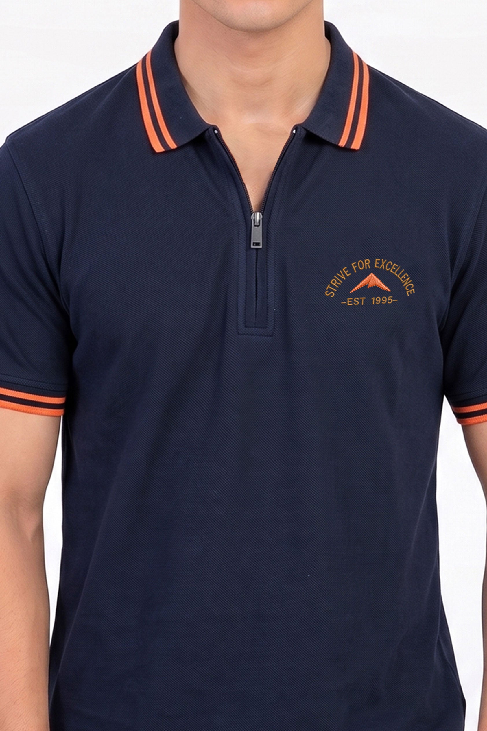 Alpine Men’s Navy Blue Cotton Polo Shirt - Zip Edition
