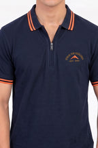 Alpine Men’s Navy Blue Cotton Polo Shirt - Zip Edition