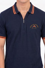 Alpine Men’s Navy Blue Cotton Polo Shirt - Zip Edition