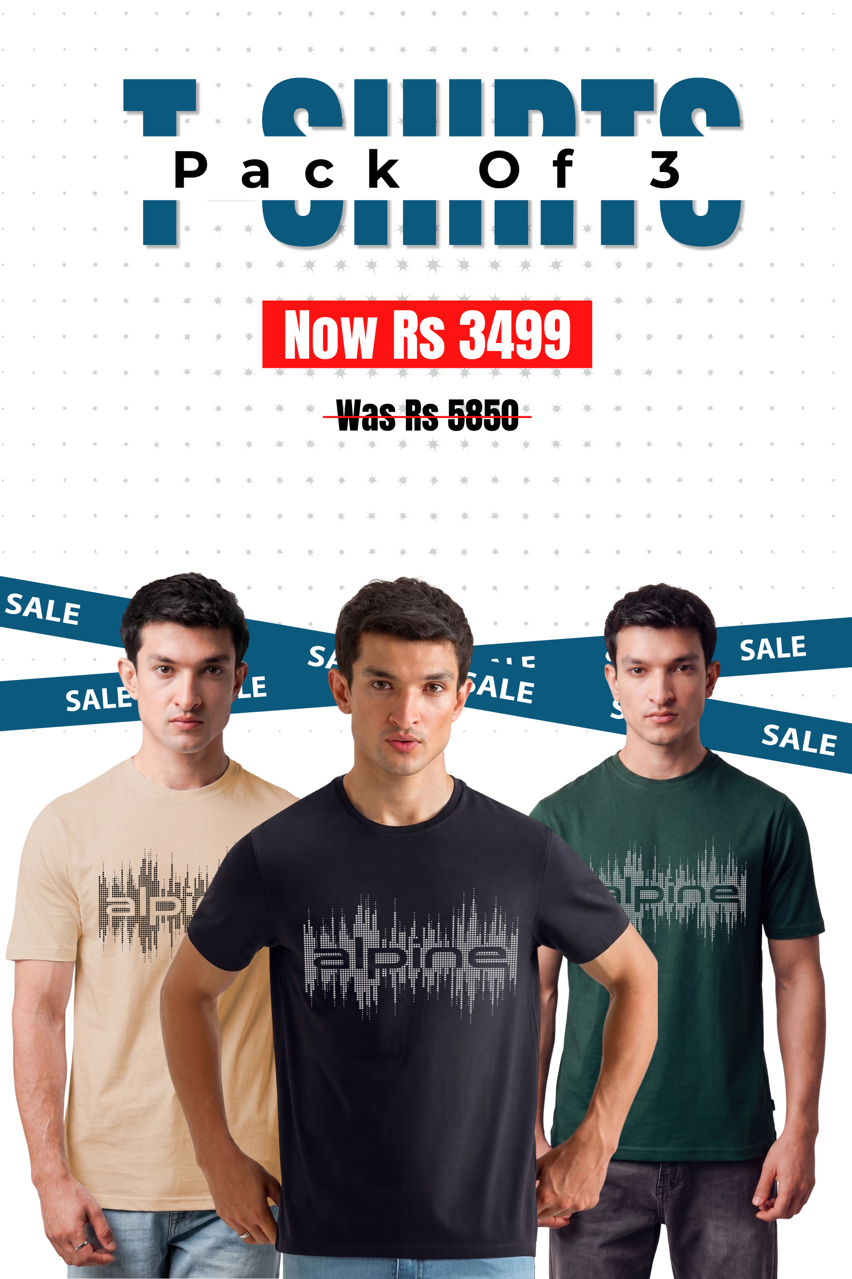 Alpine - Soundwave Graphic T-Shirt Bundle Offer - Sand, Black & Dark Green