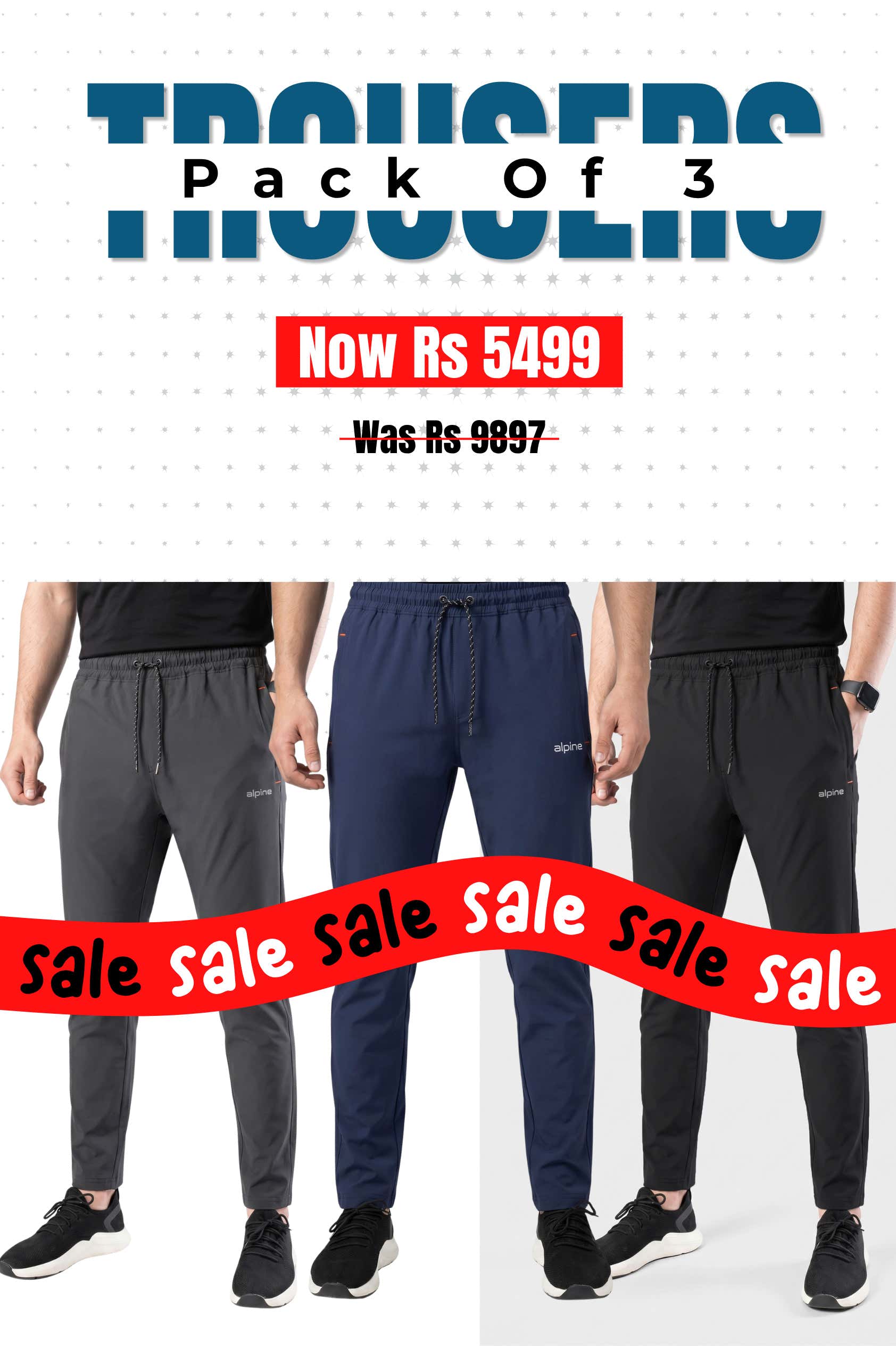 Alpine - Activewear Trouser Bundle Offer - Black, Navy Blue & Grey