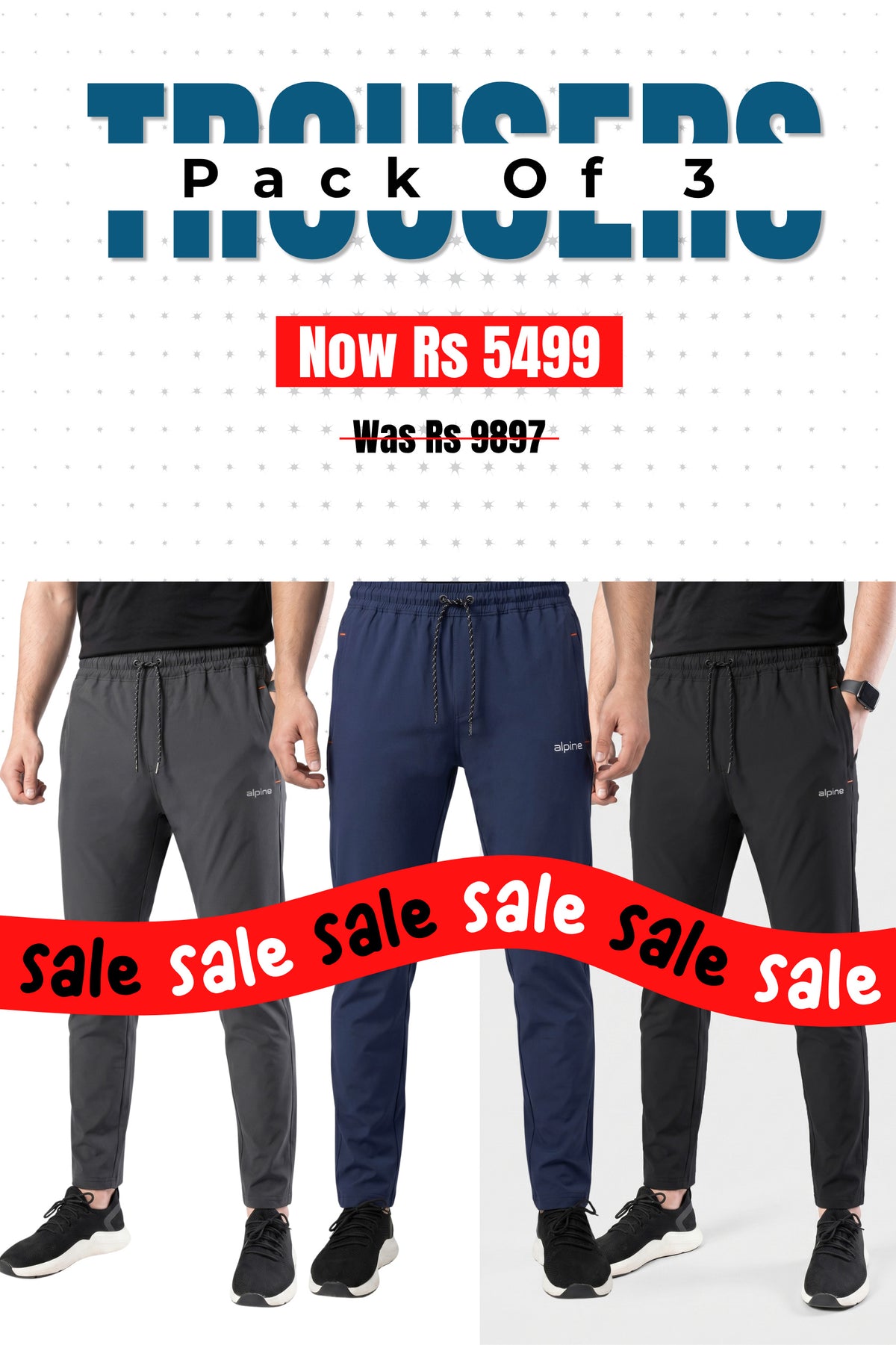 Alpine - Activewear Trouser Bundle Offer - Black, Navy Blue & Grey