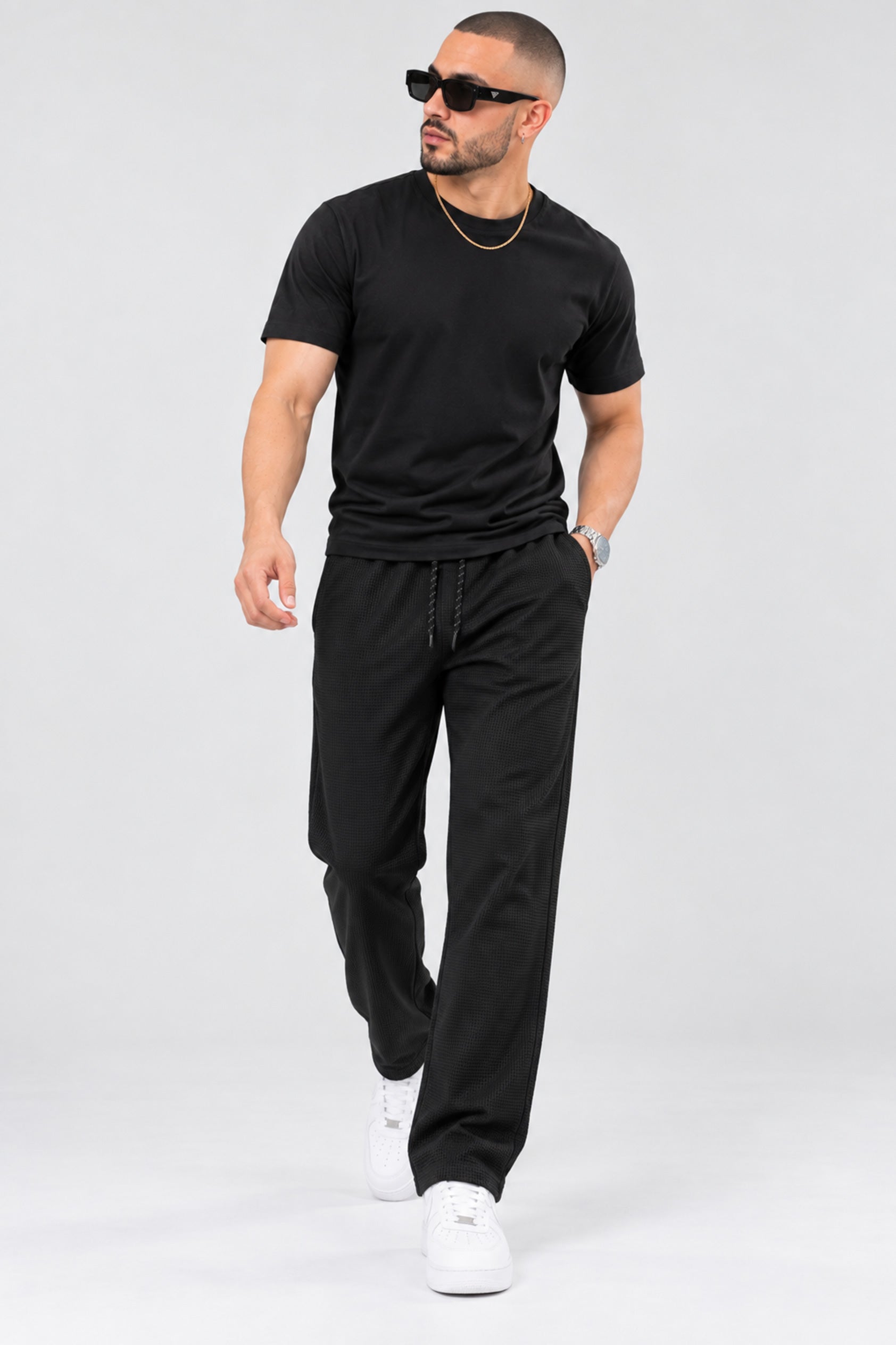 Alpine Textured Men’s Trousers Black - Straight Fit