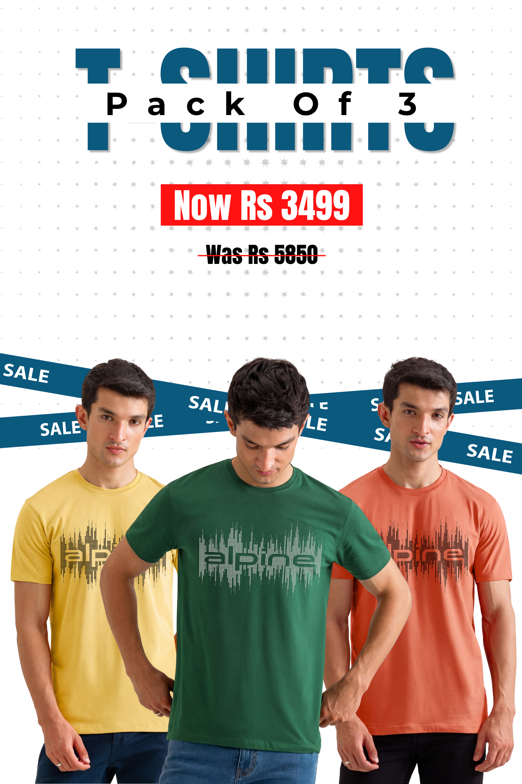 Alpine - Soundwave Graphic T-Shirt Bundle Offer - Lemon, Forest Green & Peach