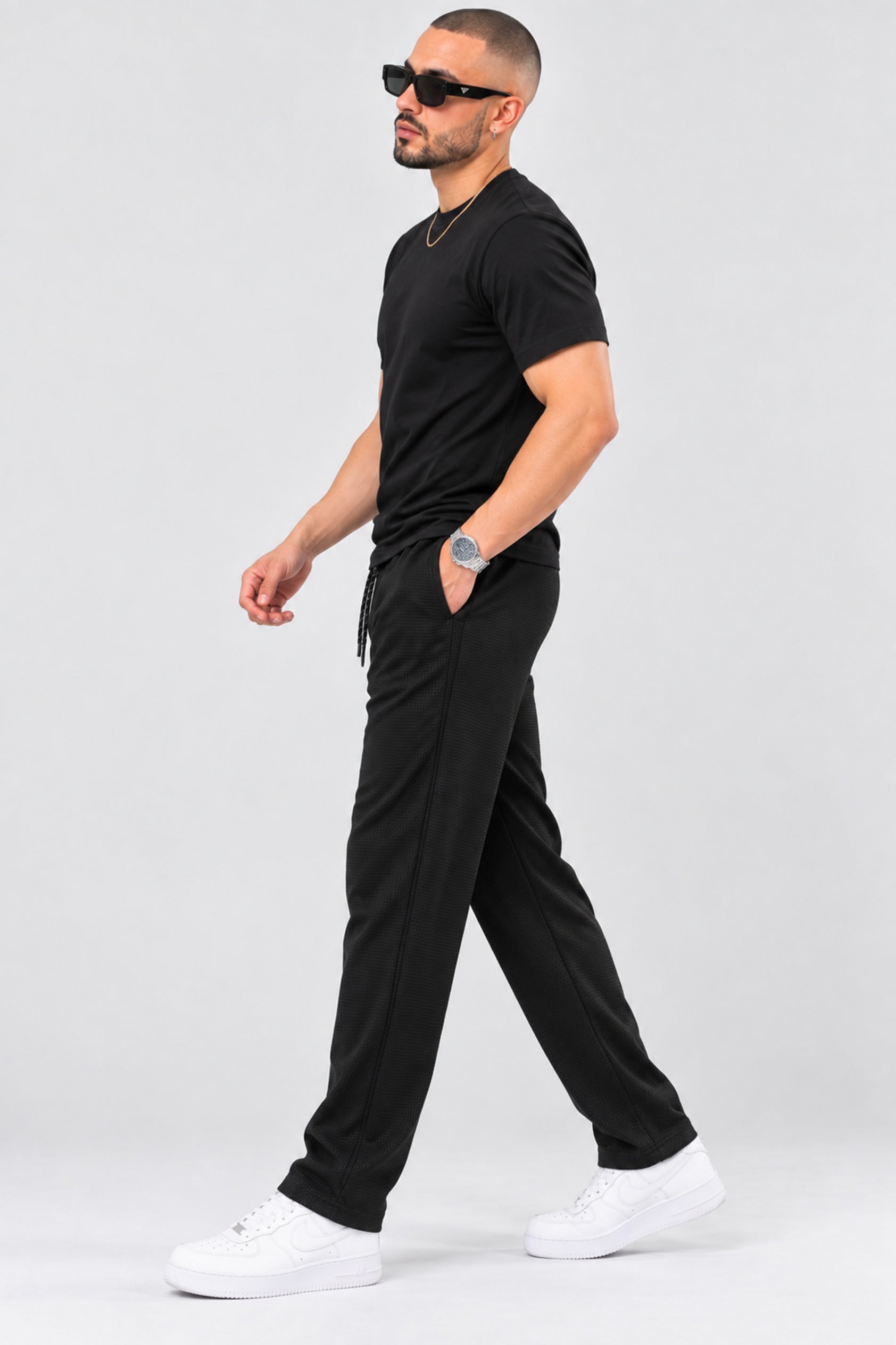 Alpine Textured Men’s Trousers Black - Straight Fit