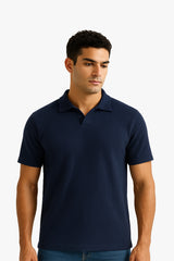 Blue V Neck Knitted Polos