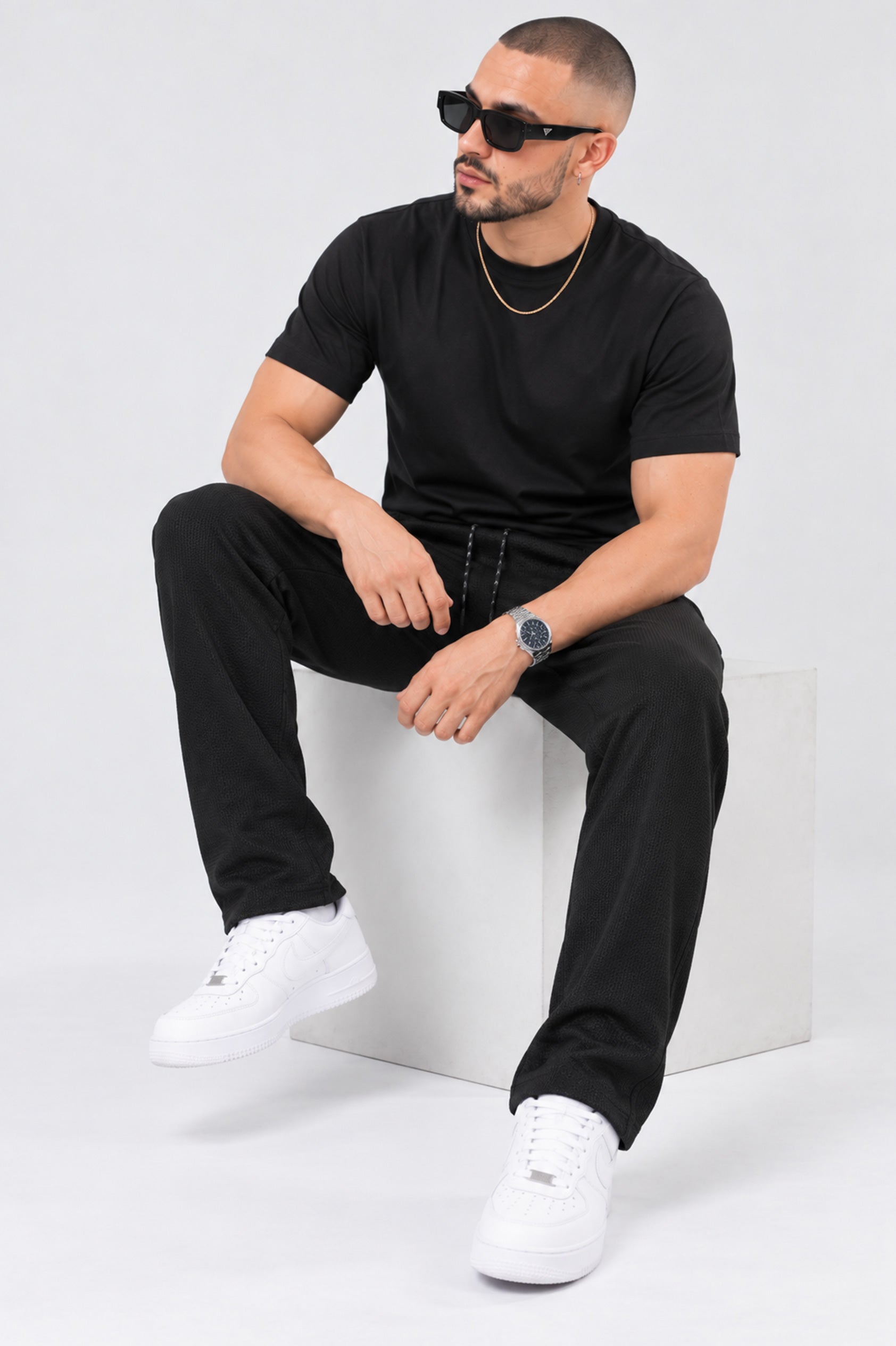 Alpine Textured Men’s Trousers Black - Straight Fit