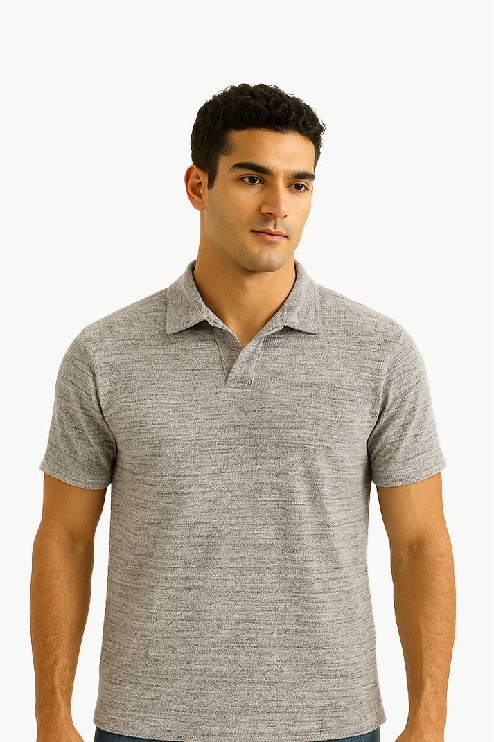Gray Lines V Neck Knitted Polos