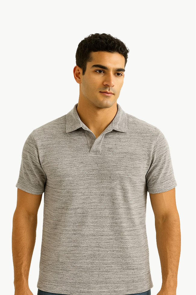Gray Lines V Neck Knitted Polos Hover Image