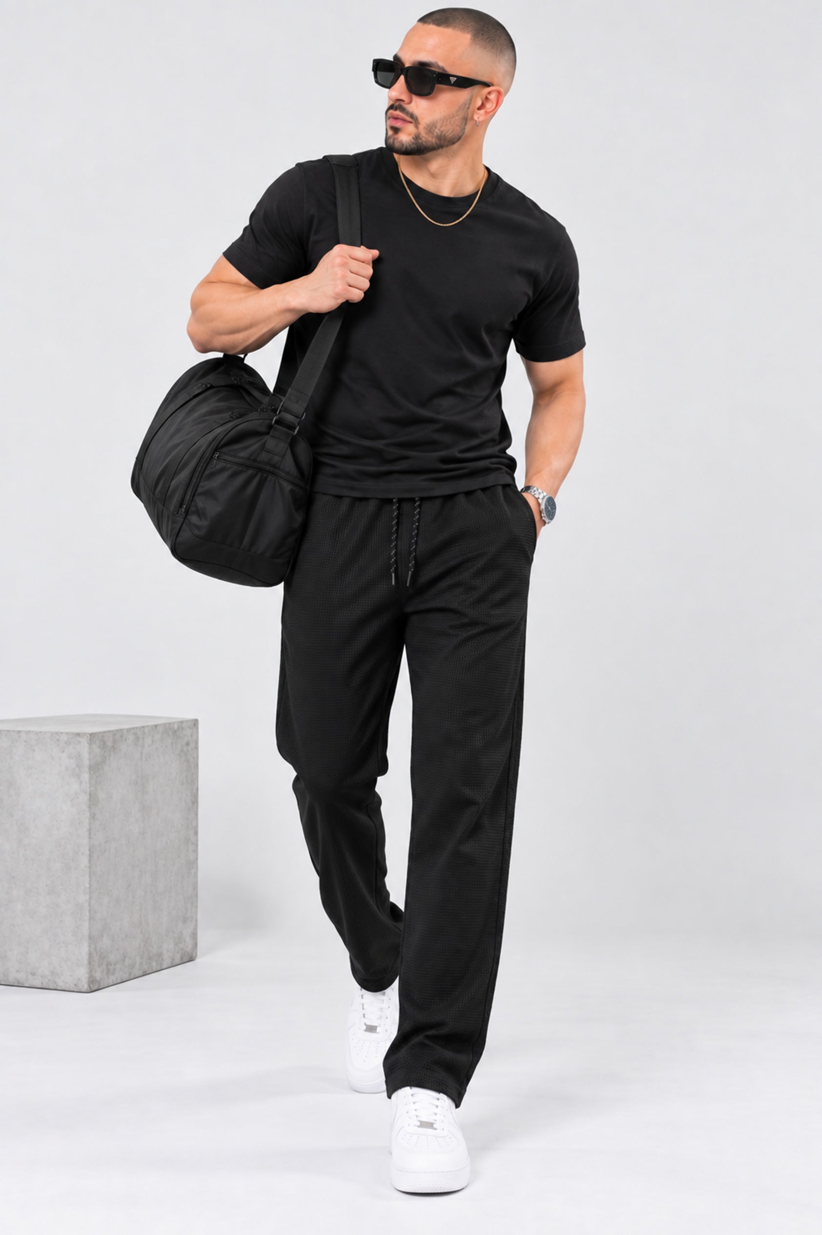 Alpine Textured Men’s Trousers Black - Straight Fit