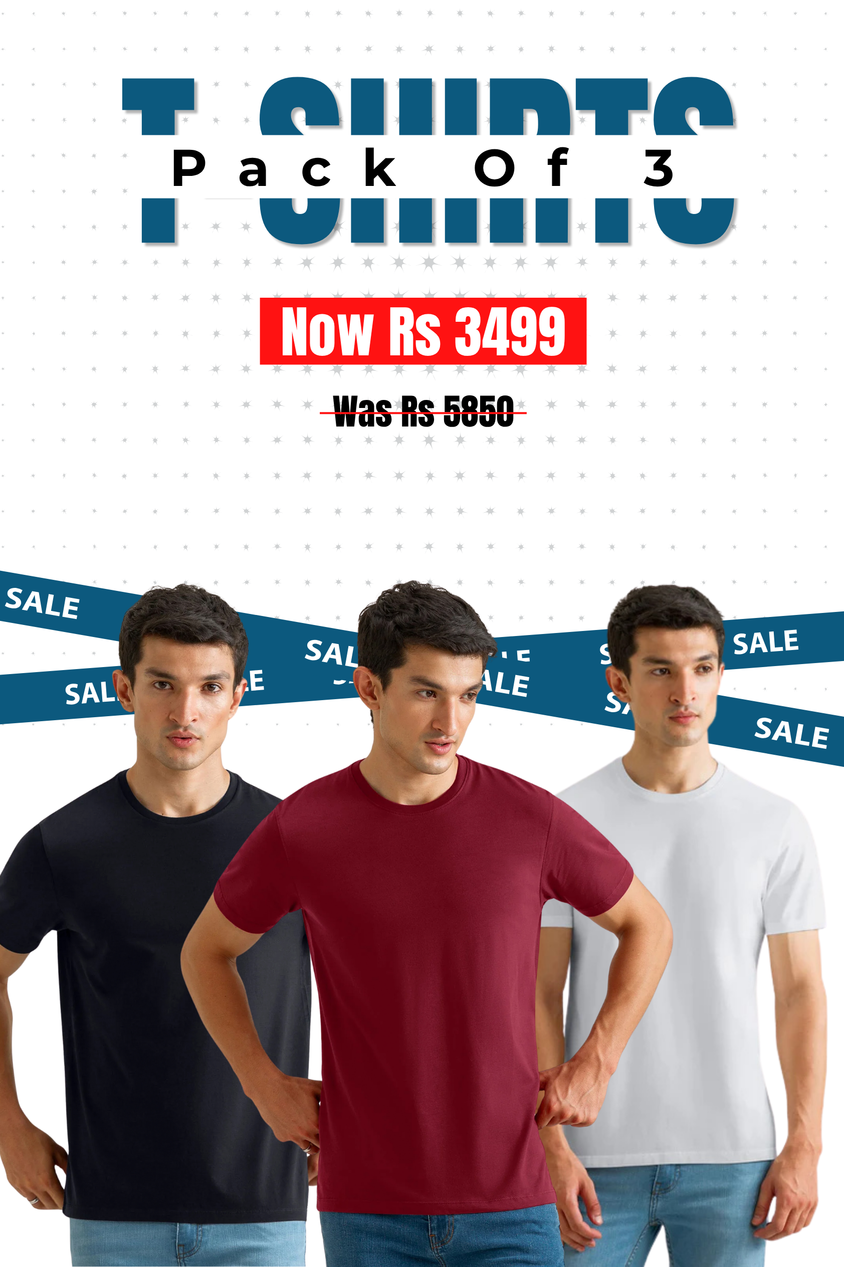 Alpine - Basic T-Shirt Bundle Offer - White, Maroon & Black
