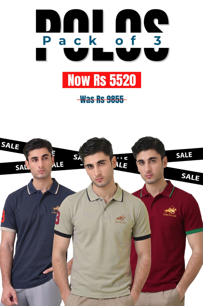 Alpine Men’s - Cotton Polo Shirt Bundle Offer - Charcoal Grey, Skin & Maroon Hover Image