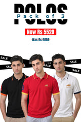 Alpine Men’s - Cotton Polo Shirt Bundle Offer - Black, Red & White