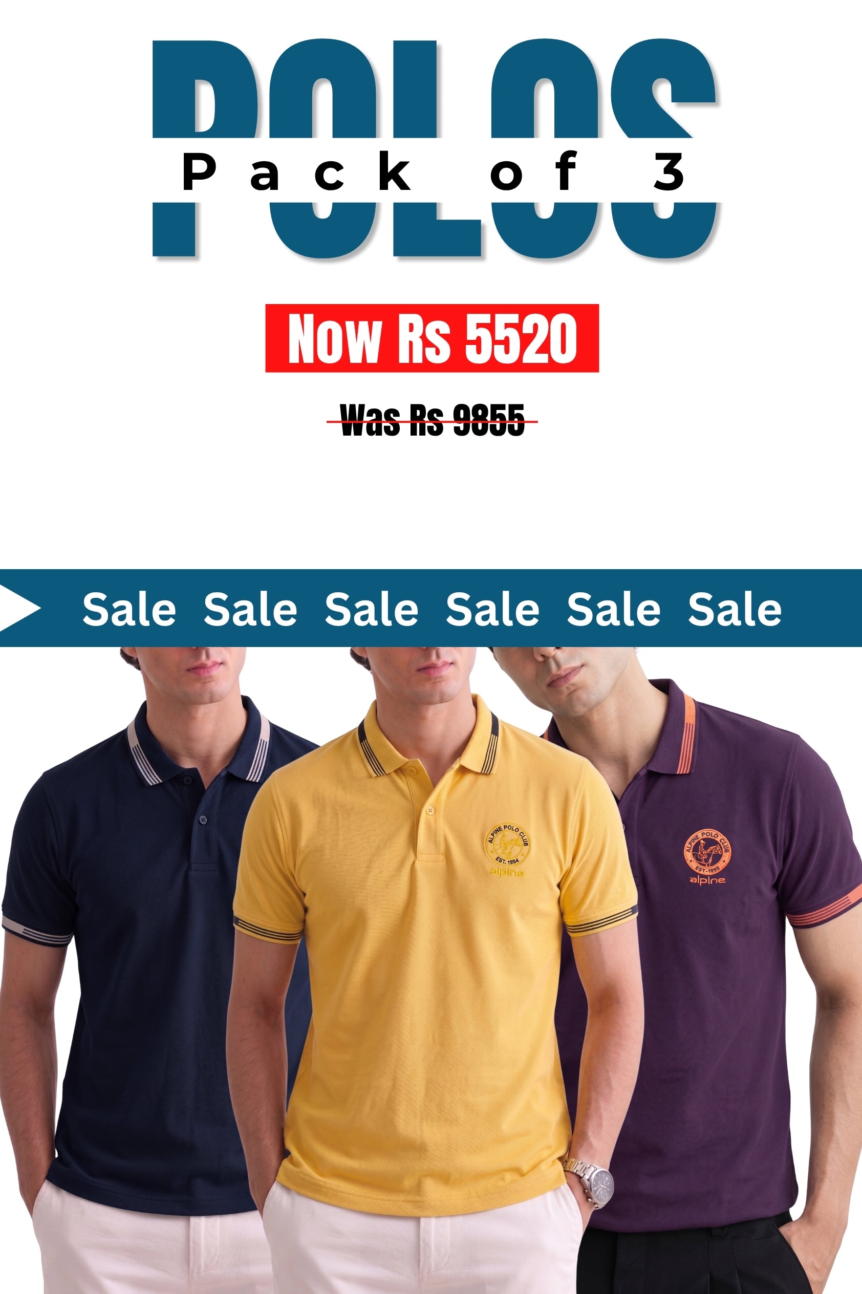 Alpine Men’s - Heritage  Polo Shirt Bundle Offer - Navy Blue, Yellow & Purple