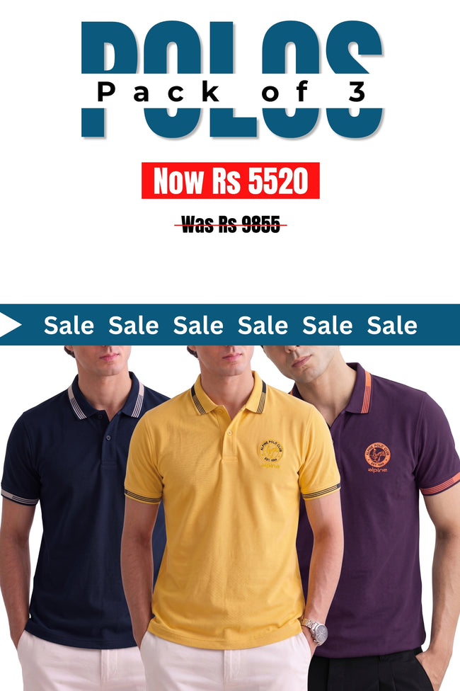 Alpine Men’s - Heritage  Polo Shirt Bundle Offer - Navy Blue, Yellow & Purple Hover Image