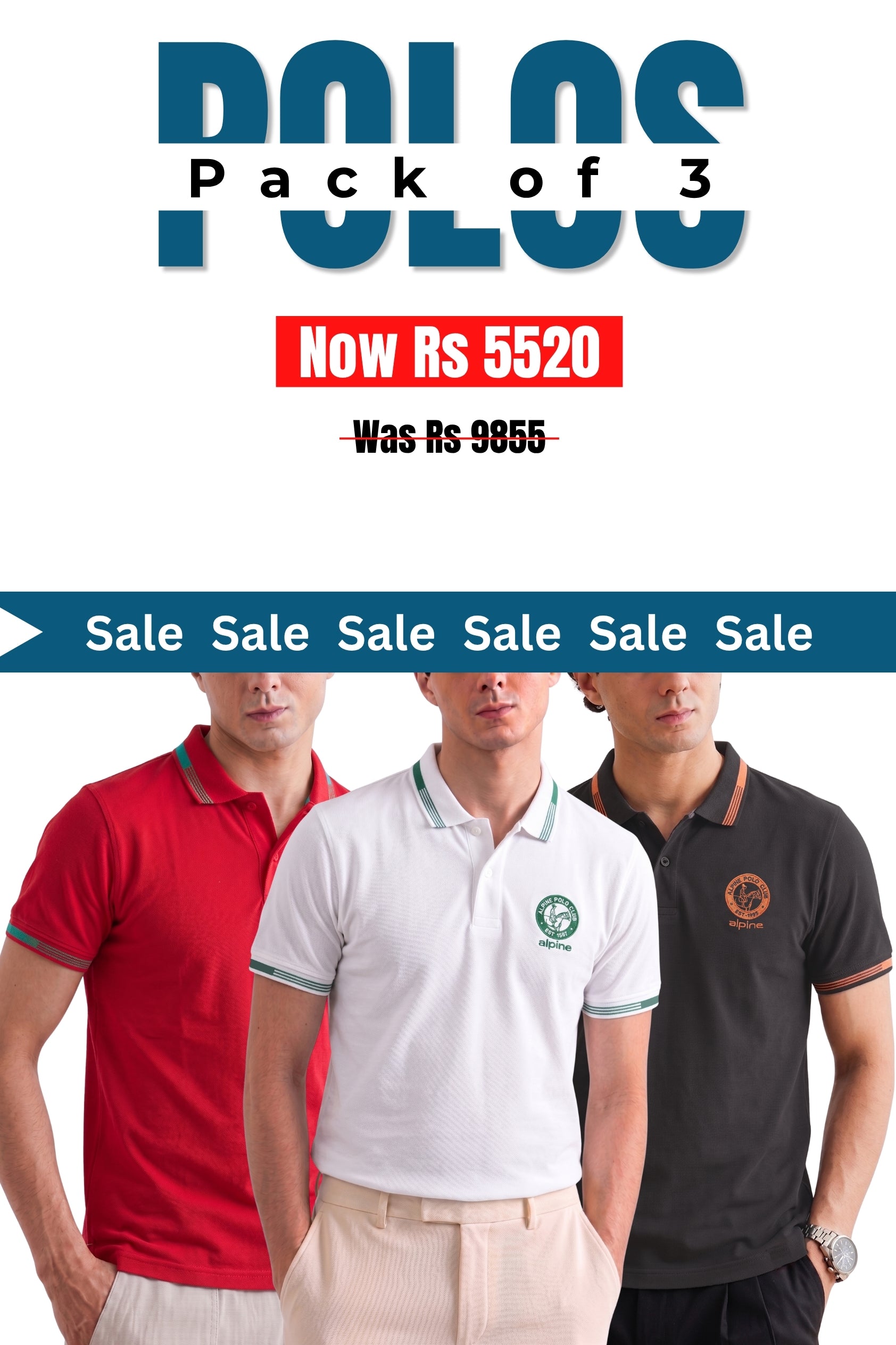 Alpine Men’s - Heritage  Polo Shirt Bundle Offer - Red, White & Charcoal Grey