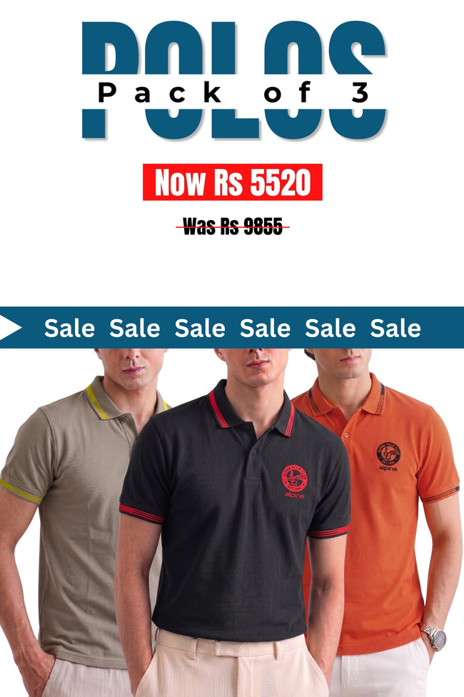 Alpine Men’s - Heritage  Polo Shirt Bundle Offer - Skin, Black & Orange Hover Image