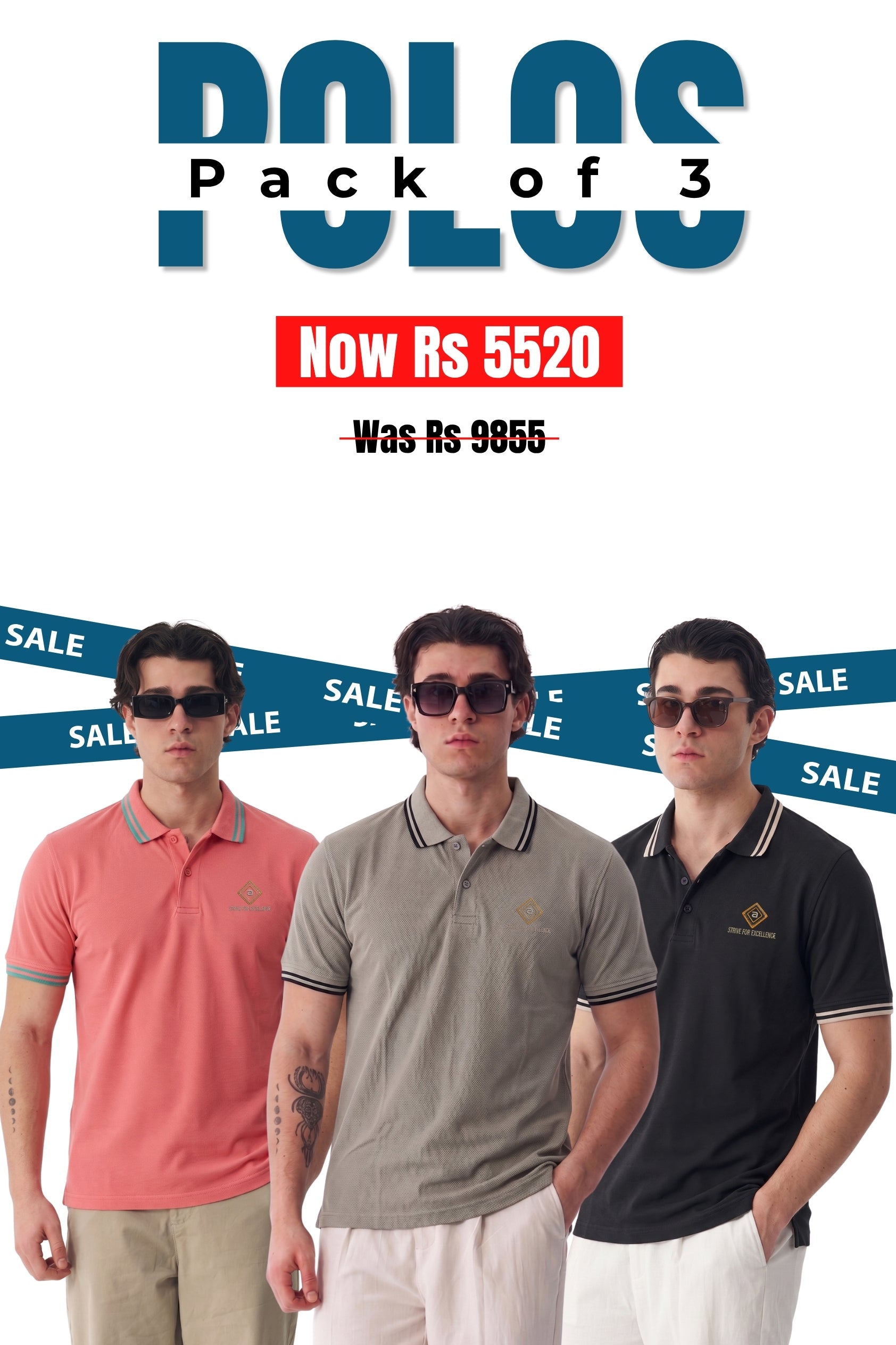 Alpine Men’s - Limited Edition Polo Bundle Offer - Black, Skin & Ash Rose
