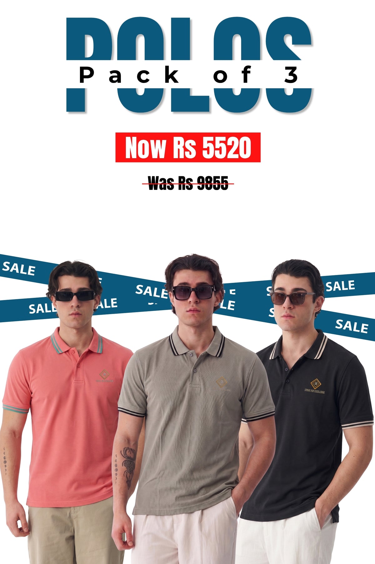 Alpine Men’s - Limited Edition Polo Bundle Offer - Black, Skin & Ash Rose