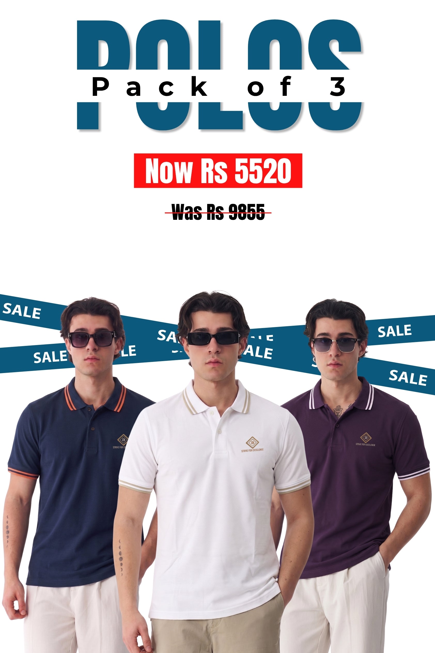 Alpine Men’s - Limited Edition Polo Bundle Offer - Navy Blue, White & Purple
