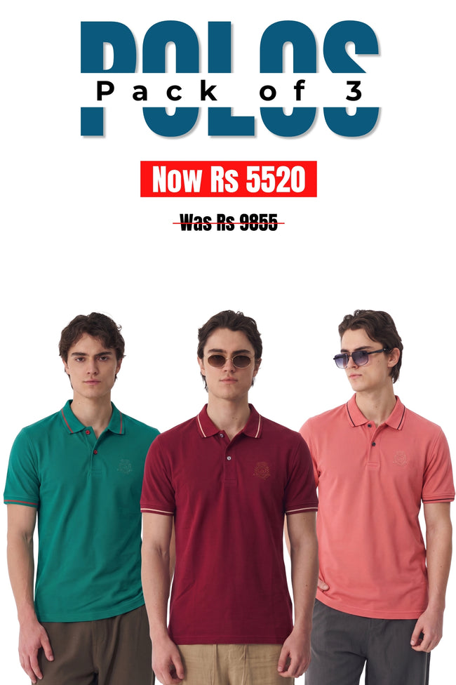 Alpine Men’s - Premium Edition Polo Bundle Offer - Green, Maroon & Ash Rose Hover Image