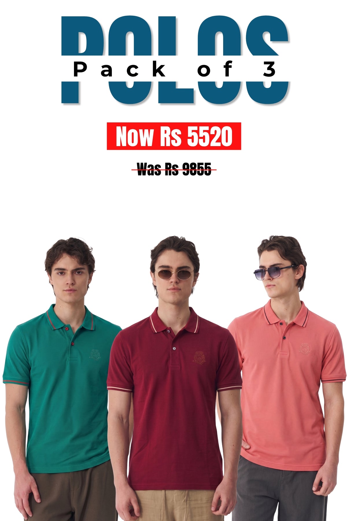 Alpine Men’s - Premium Edition Polo Bundle Offer - Green, Maroon & Ash Rose