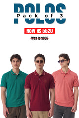 Alpine Men’s - Premium Edition Polo Bundle Offer - Green, Maroon & Ash Rose