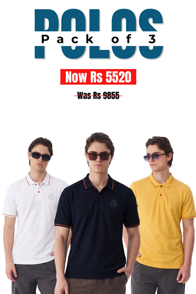 Alpine Men’s - Premium Edition Polo Bundle Offer - White, Yellow & Navy Blue Hover Image