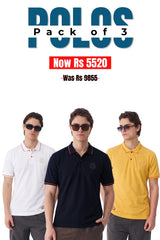 Alpine Men’s - Premium Edition Polo Bundle Offer - White, Yellow & Navy Blue