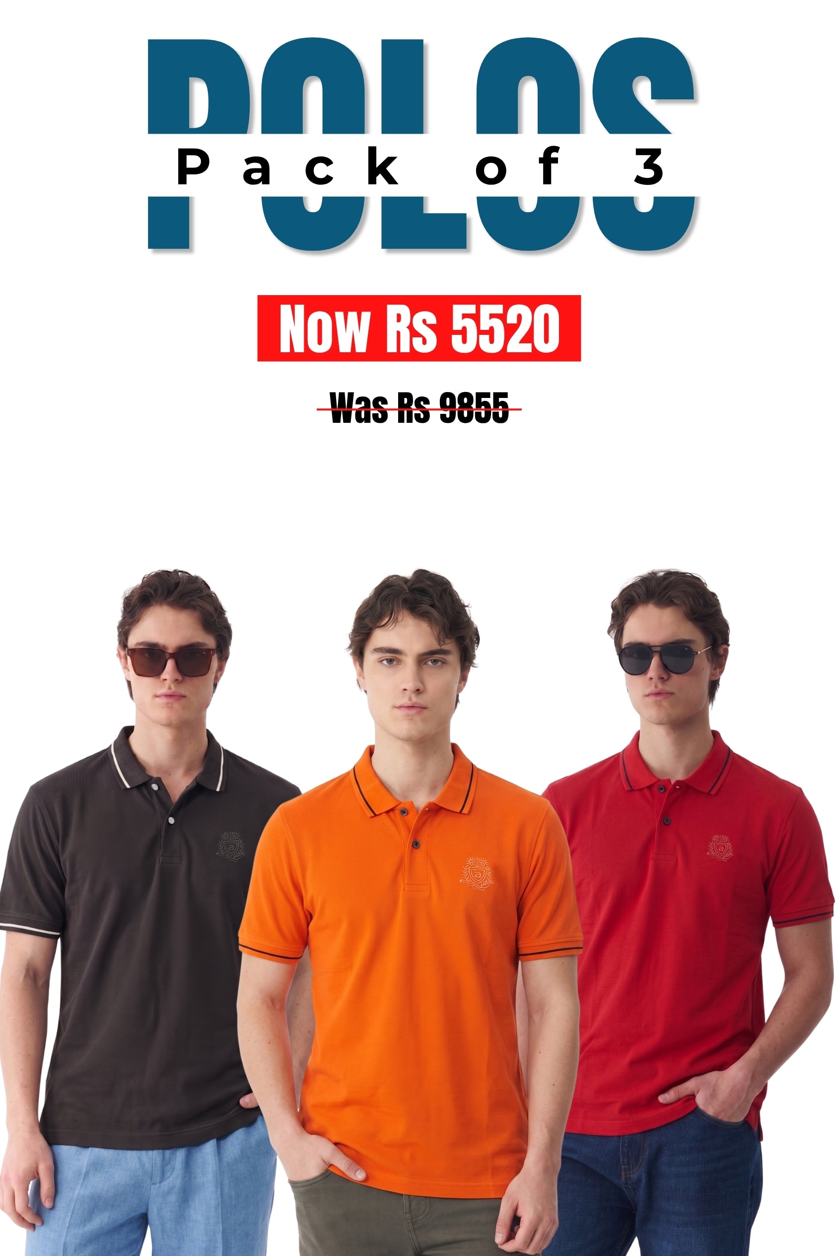 Alpine Men’s - Premium Edition Polo Bundle Offer - Charcoal Grey, Orange & Red