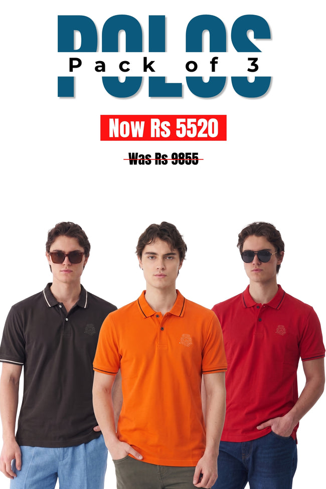Alpine Men’s - Premium Edition Polo Bundle Offer - Charcoal Grey, Orange & Red Hover Image
