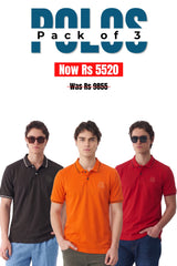 Alpine Men’s - Premium Edition Polo Bundle Offer - Charcoal Grey, Orange & Red