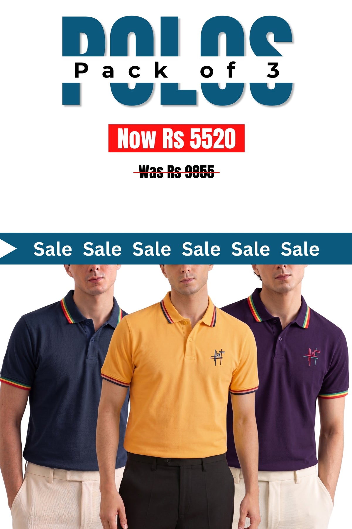 Alpine - Signature Fit Polo Bundle Offer - Navy Blue, Yellow & Purple