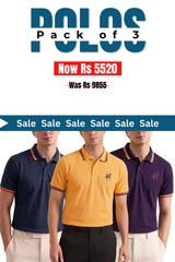 Alpine - Signature Fit Polo Bundle Offer - Navy Blue, Yellow & Purple