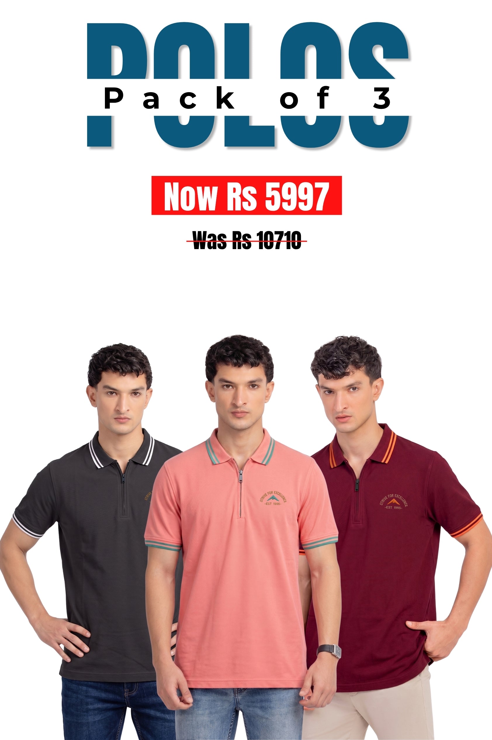 Alpine - Zip Edition Polo Bundle Offer - Charcoal Grey, Maroon & Ash Rose