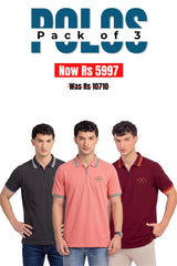 Alpine - Zip Edition Polo Bundle Offer - Charcoal Grey, Maroon & Ash Rose