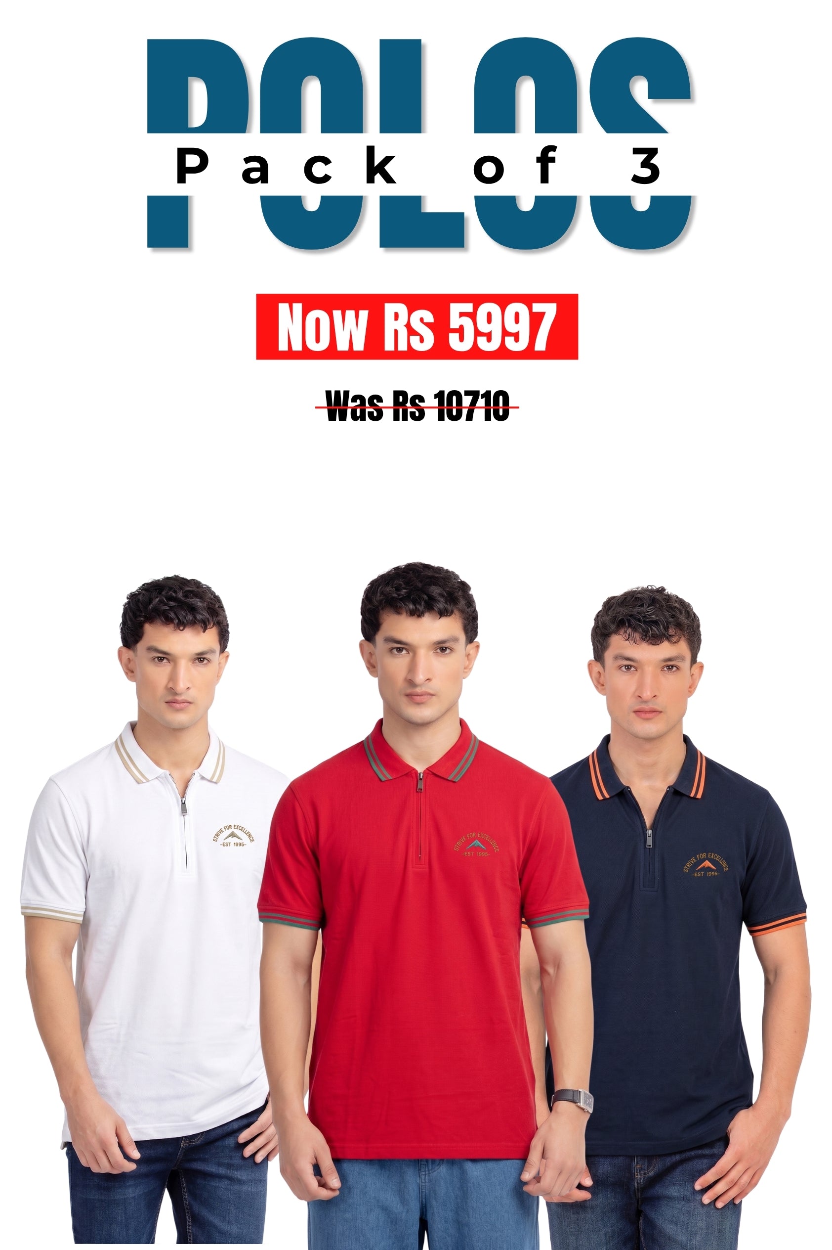 Alpine - Zip Edition Polo Bundle Offer - White, Red & Navy Blue
